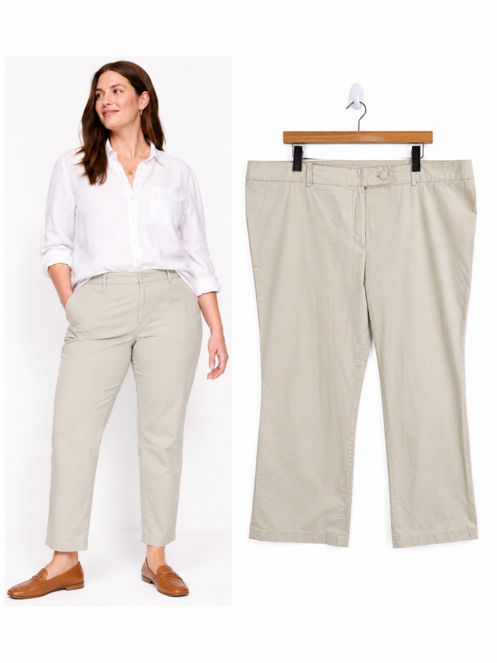 Boden Khaki Ankle Chino Pants Womens 20R Beige Cotton Stretch Casual